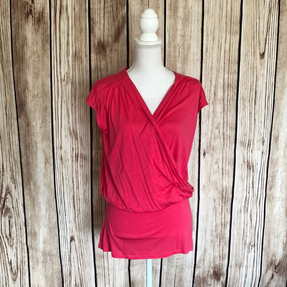 Ann Taylor Bright Pink Cross Front Top Small